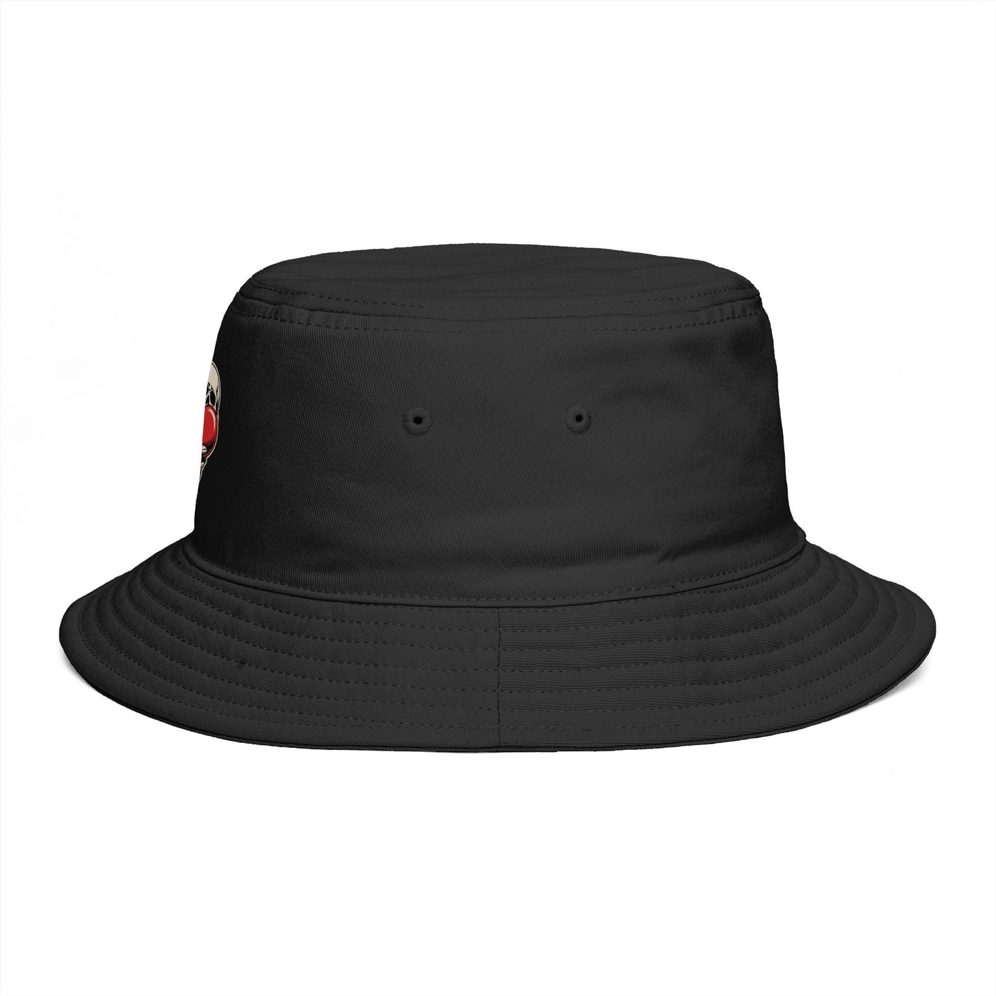 Skull Hug Heart Bucket Hat — Goth Retro Streetwear Accessory