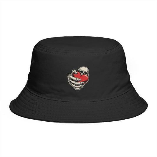Skull Hug Heart Bucket Hat — Goth Retro Streetwear Accessory